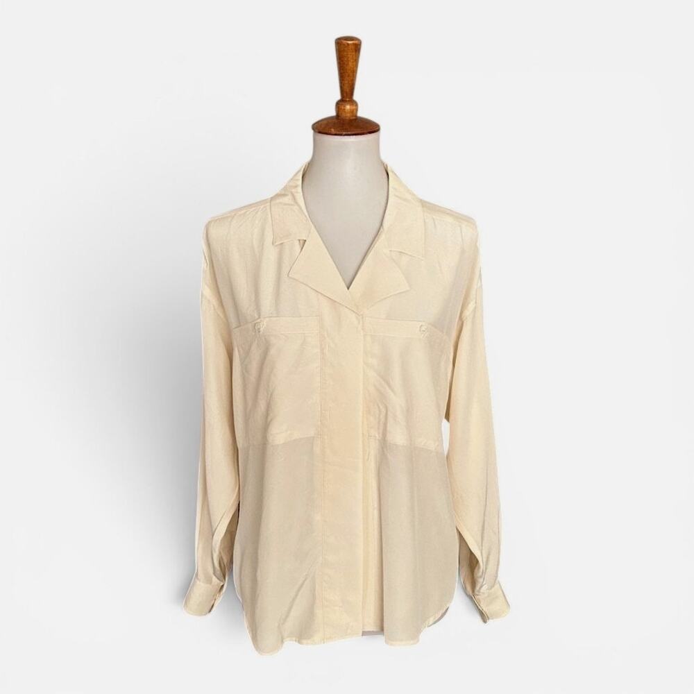 Vintage 80s Paul Stanley Silk Blouse Oversized Camp Shirt 8